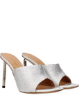 Off-White Gray Satin Stiletto Heel Sandals