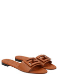 Fendi Brown Lamb Leather Slides