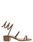 RENE CAOVILLA Brown Satin Platform Sandals