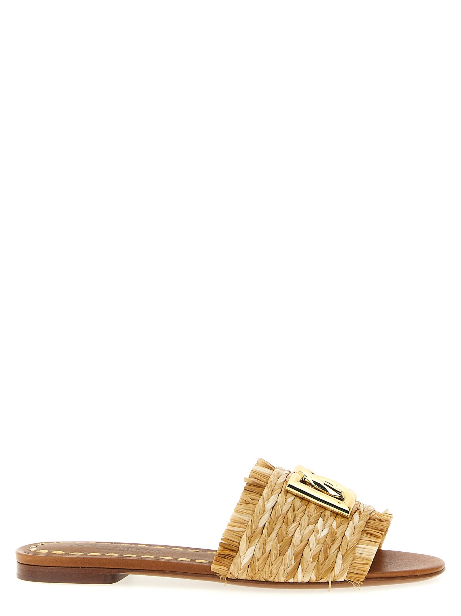 Dolce &amp; Gabbana Brown Raffia Slides