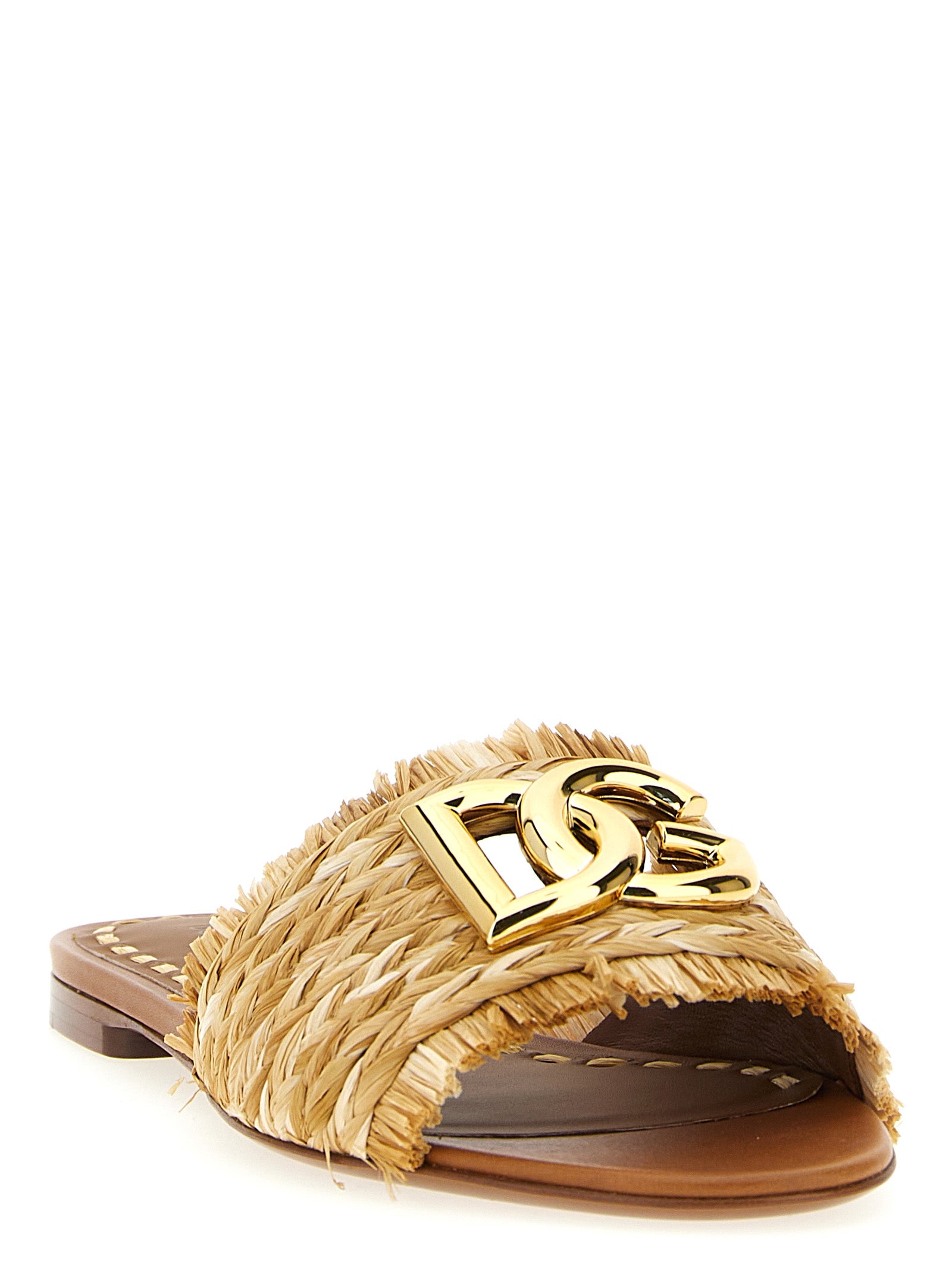 Dolce &amp; Gabbana Brown Raffia Slides