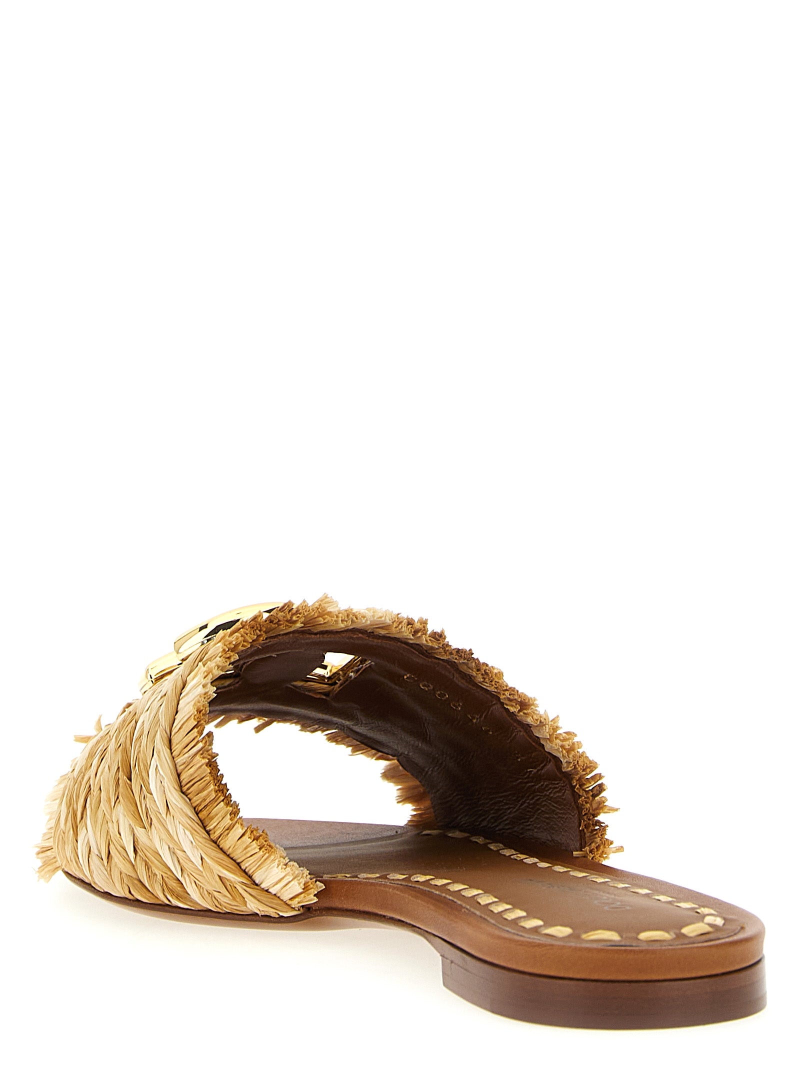 Dolce &amp; Gabbana Brown Raffia Slides