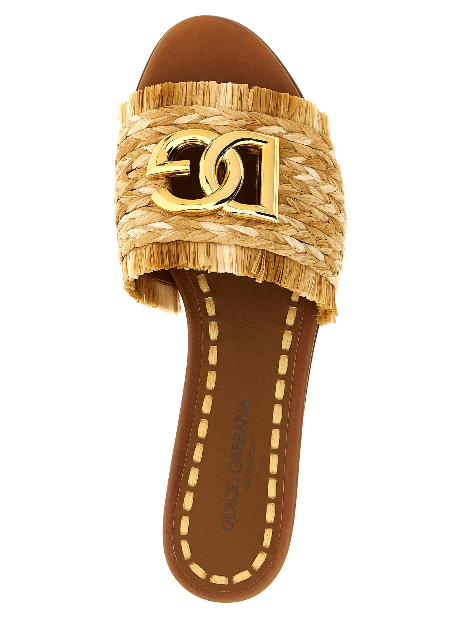 Dolce &amp; Gabbana Brown Raffia Slides
