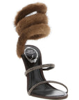 RENE CAOVILLA Brown Satin Stiletto Heel Sandals