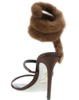 RENE CAOVILLA Brown Satin Stiletto Heel Sandals