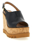 Stella McCartney Black Polyurethane Wedge Sandals