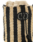 Valentino Garavani Black Straw Shoulder Bag