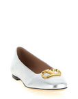 Valentino Garavani Silver Lamb Leather Ballet Flats
