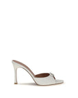 Amina Muaddi White Calf Leather Bos Taurus Stiletto Heel Sandals