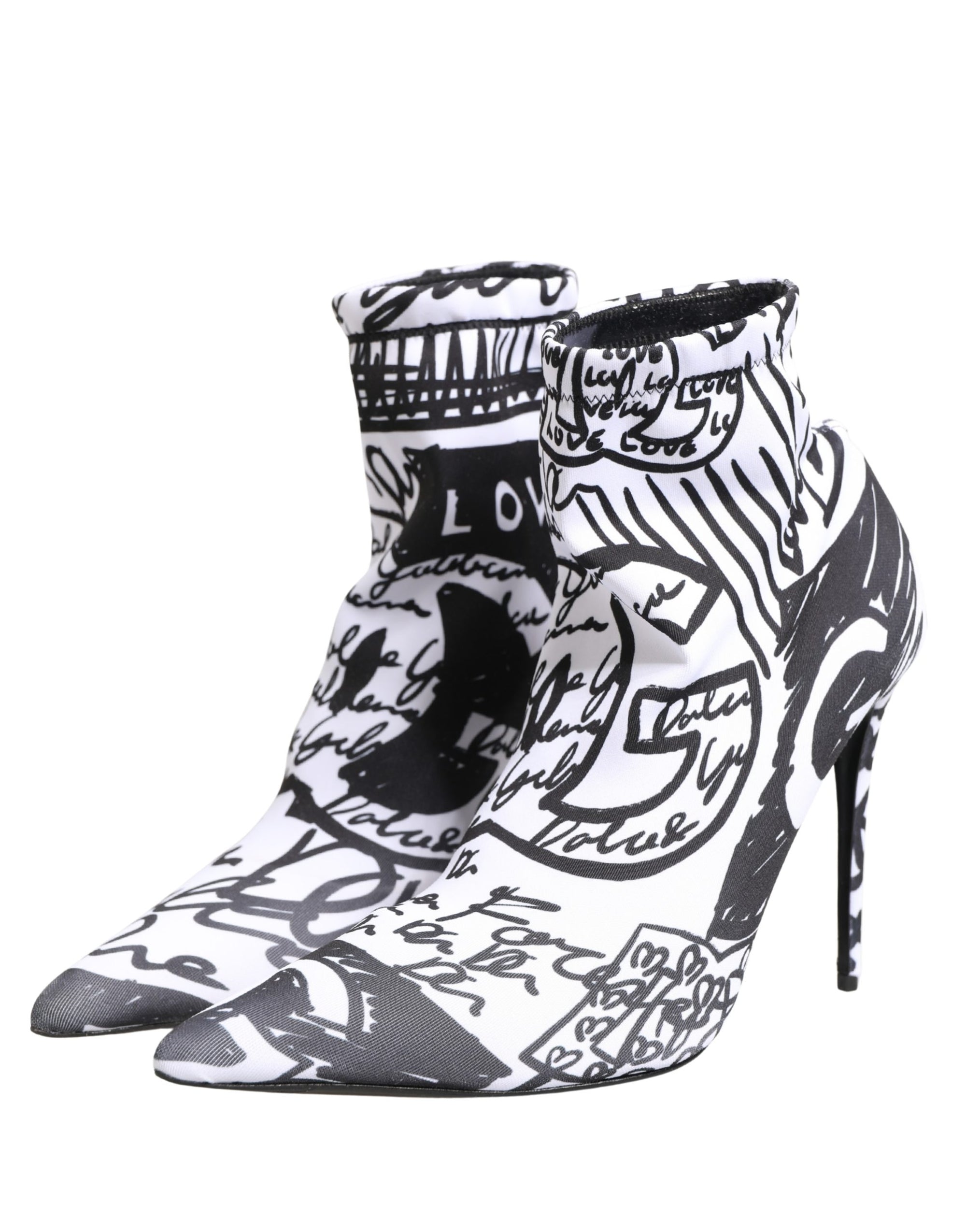 Dolce &amp; Gabbana White Graffiti Stretch Ankle Boots Shoes