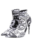 Dolce & Gabbana White Graffiti Stretch Ankle Boots Shoes