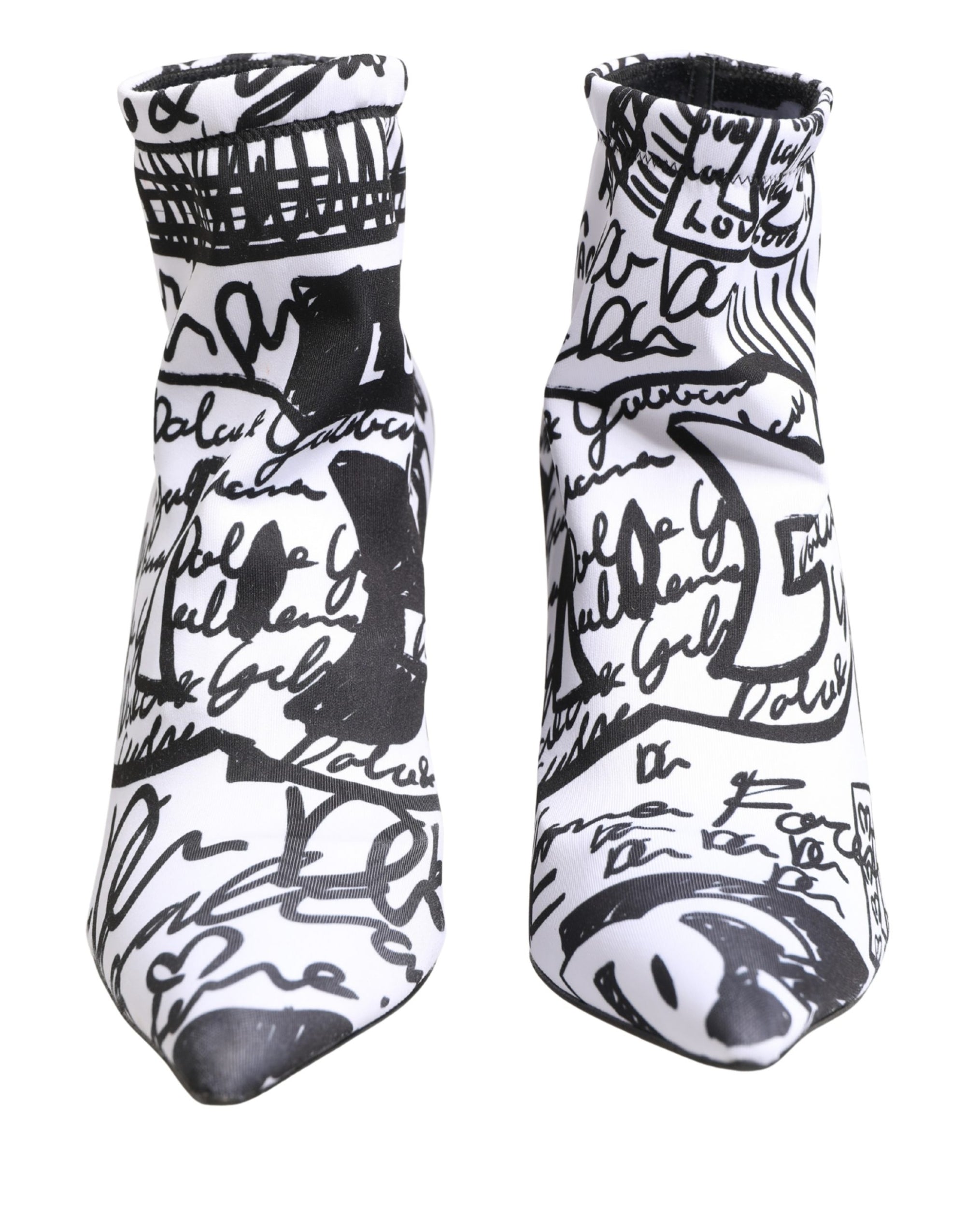 Dolce &amp; Gabbana White Graffiti Stretch Ankle Boots Shoes