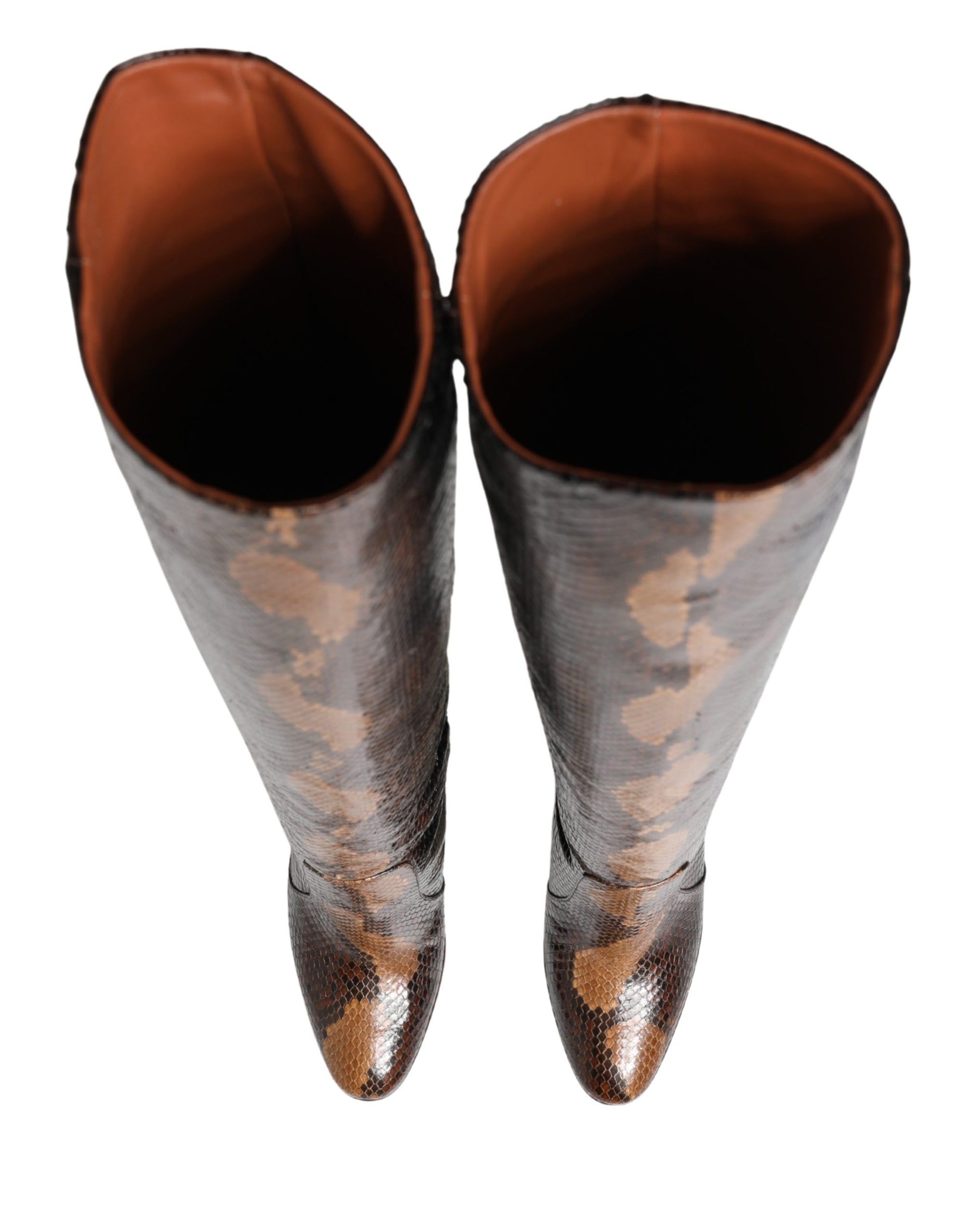 Dolce &amp; Gabbana Brown Exotic Leather Knee High Boots Shoes