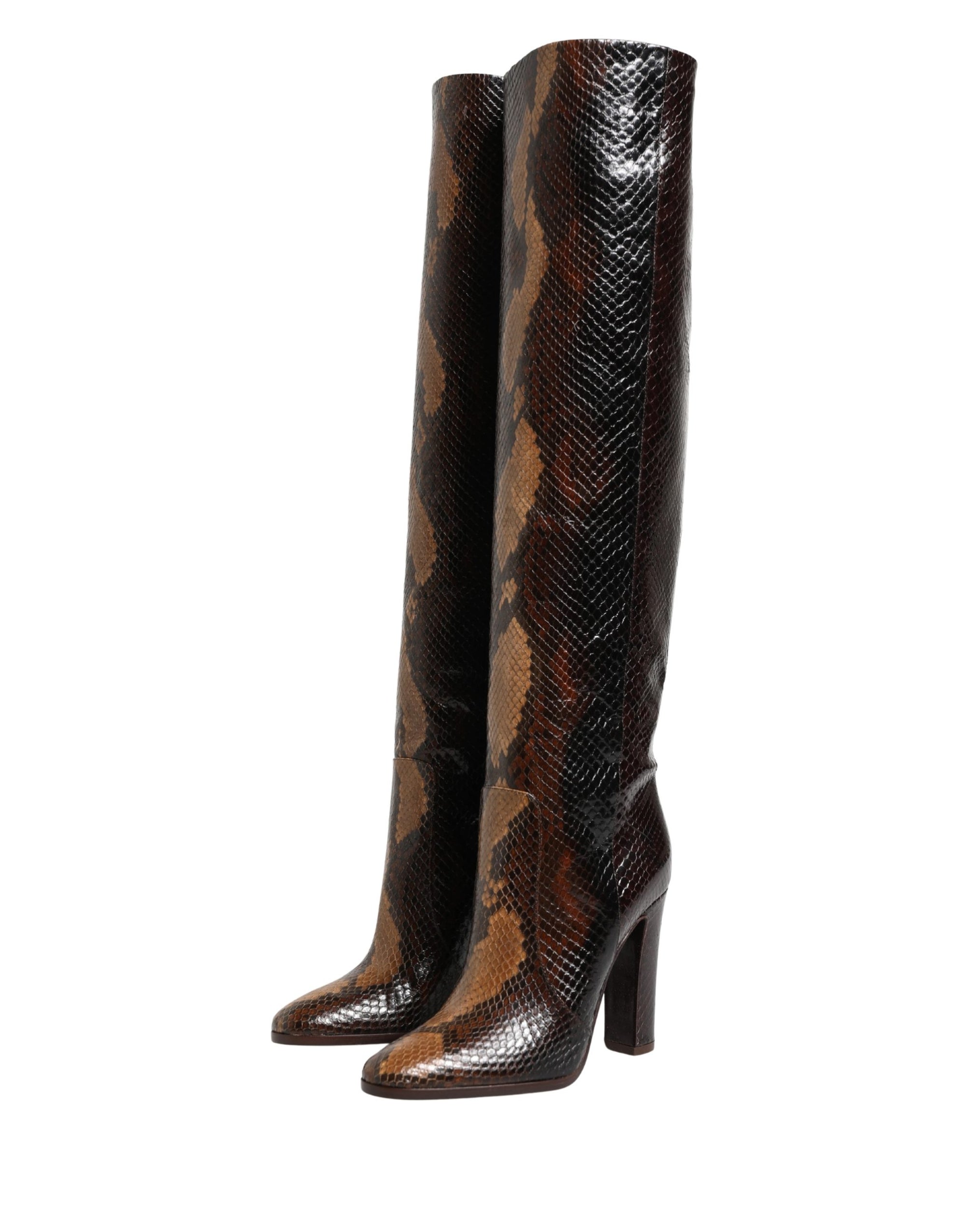 Dolce &amp; Gabbana Brown Exotic Leather Knee High Boots Shoes