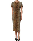 Dolce & Gabbana Brown Leopard Print Silk Sheath Midi Dress