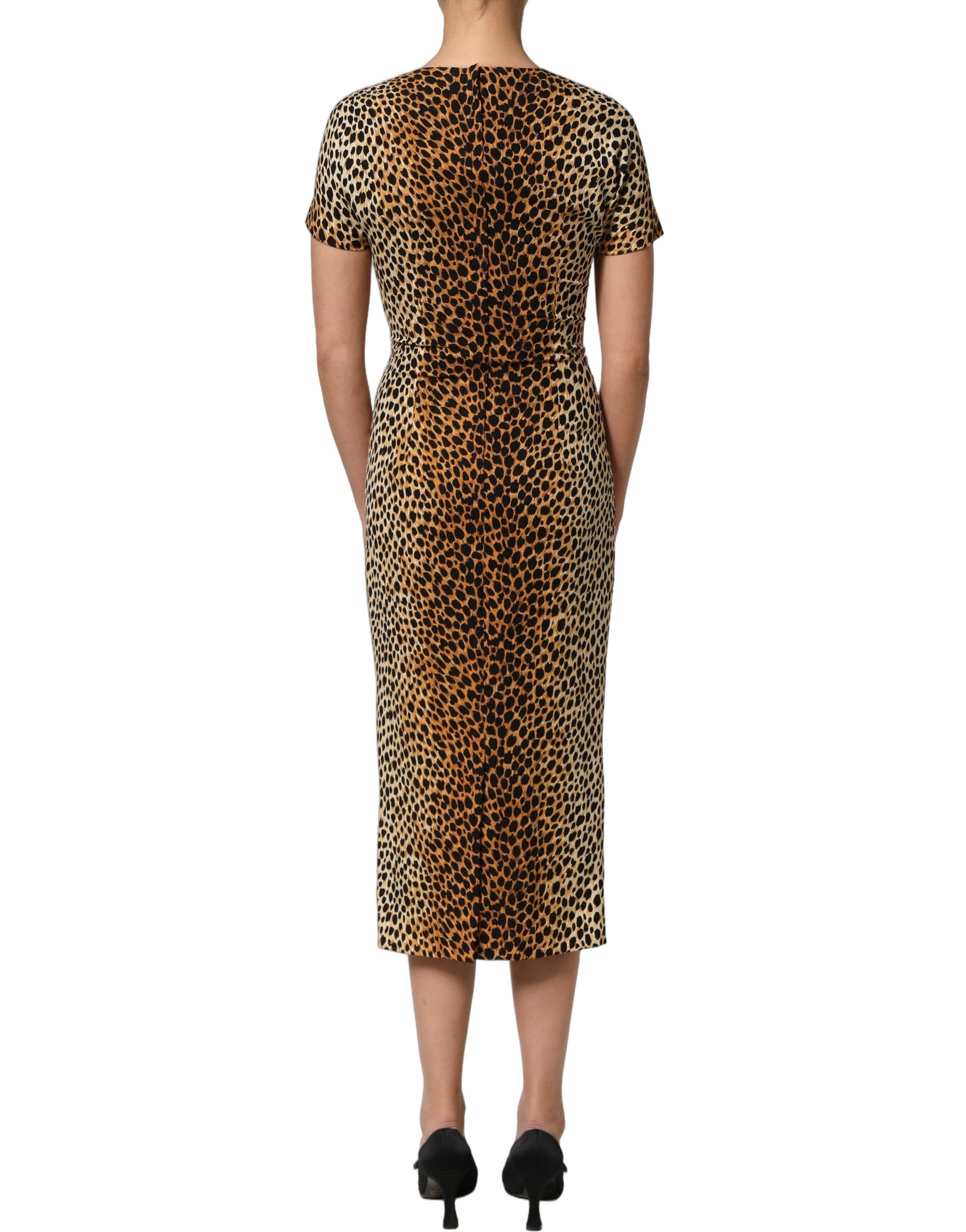 Dolce &amp; Gabbana Brown Leopard Print Silk Sheath Midi Dress
