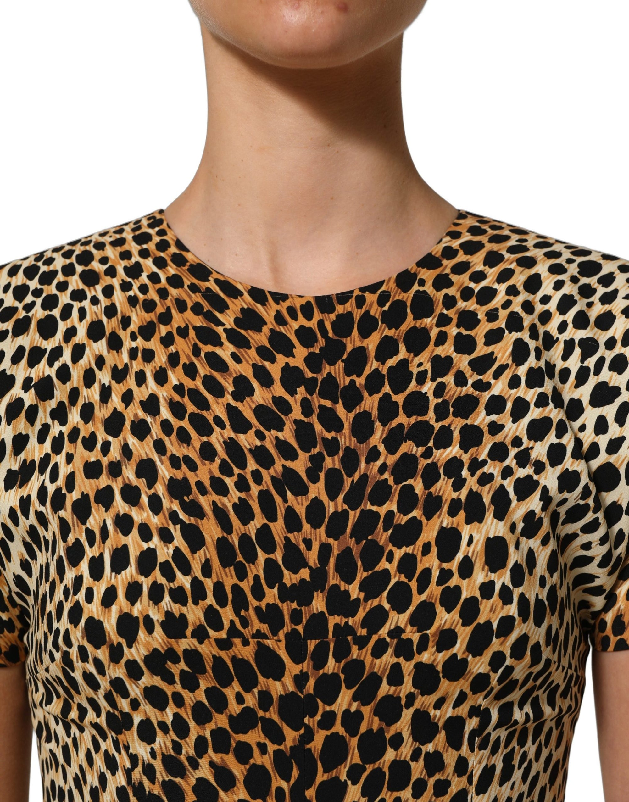 Dolce &amp; Gabbana Brown Leopard Print Silk Sheath Midi Dress