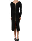 Dolce & Gabbana Black Long Sleeves Front Zipper Midi Dress