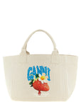 Ganni Beige Recycled Cotton Tote Bag