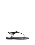 Saint Laurent Black Calf Leather Bos Taurus Flat Sandals