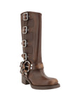 Miu Miu Brown Calf Leather Bos Taurus Lace-Up Boots