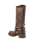 Miu Miu Brown Calf Leather Bos Taurus Lace-Up Boots