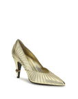 Versace Gold Calf Leather Bos Taurus High Heel Pumps