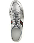 Gucci Silver Lamb Leather Low Top Sneakers