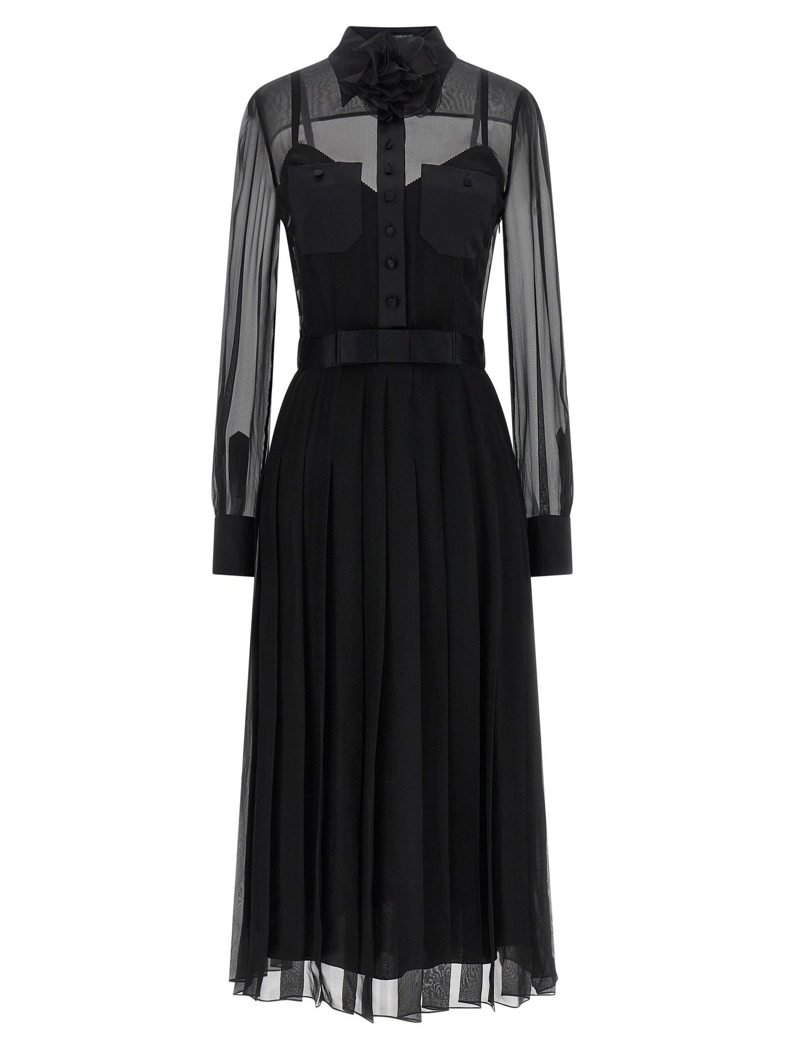 Dolce &amp; Gabbana Black Silk Midi Dress