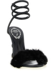 RENE CAOVILLA Black Leather Stiletto Heel Sandals