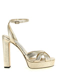 Jimmy Choo Gold Tencel Stiletto Heel Sandals