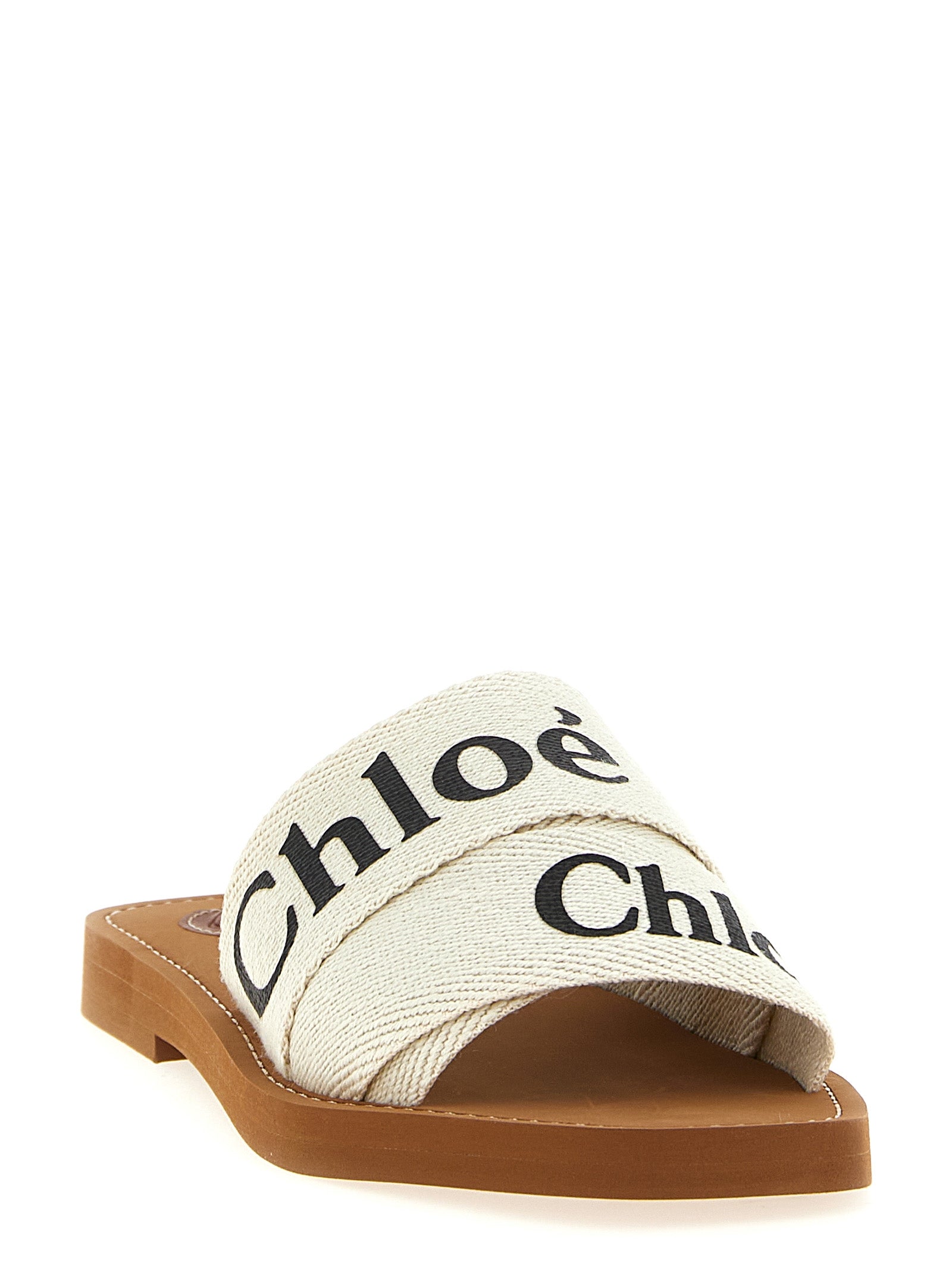 Chloé White Linen Flat Sandals