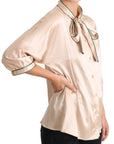 Dolce & Gabbana Beige Ribbon Silk Stretch Top Blouse