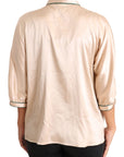 Dolce & Gabbana Beige Ribbon Silk Stretch Top Blouse