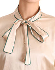 Dolce & Gabbana Beige Ribbon Silk Stretch Top Blouse