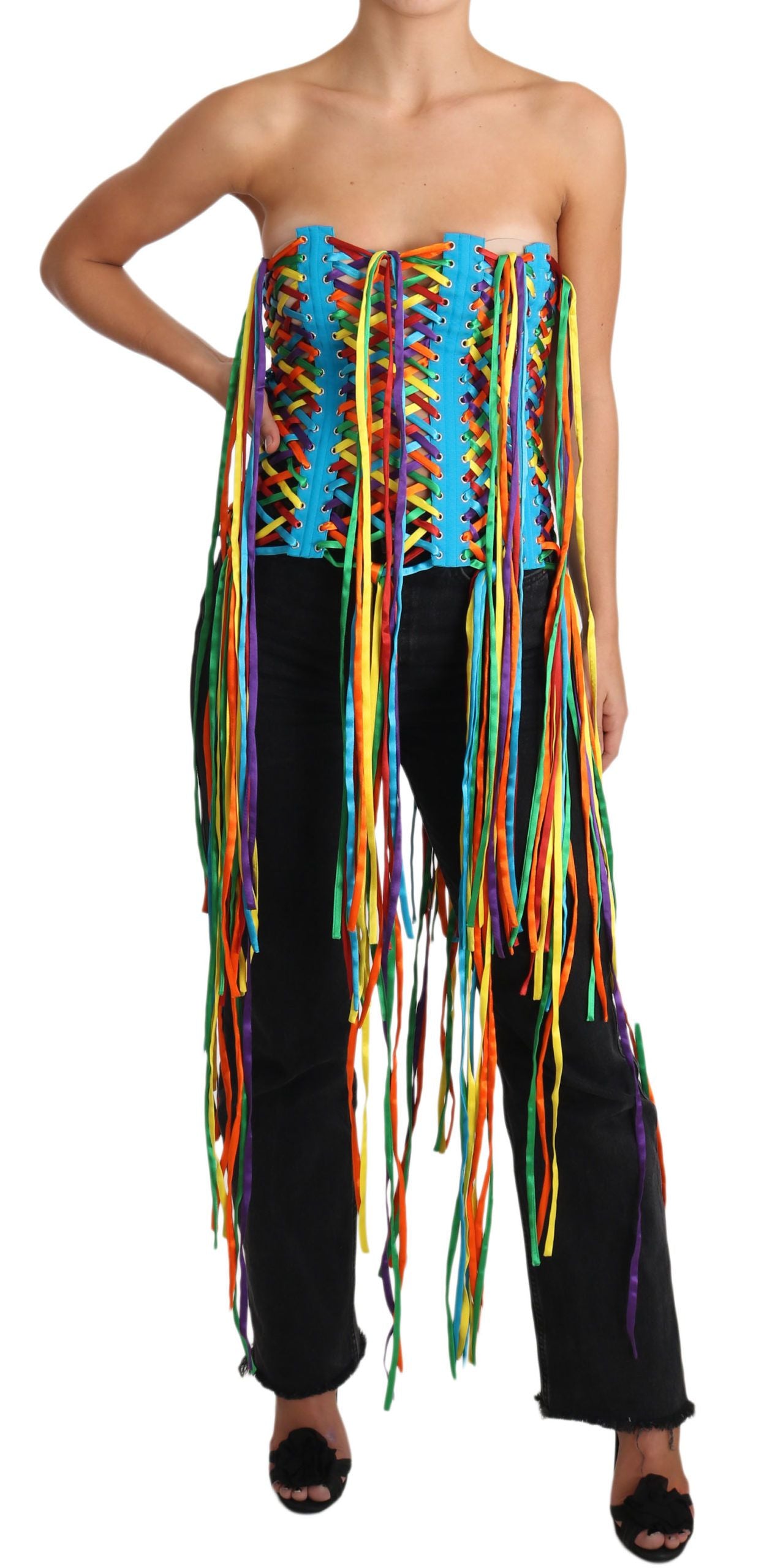 Dolce &amp; Gabbana Multicolor Strings Bustier Polyester Corset  Top
