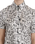 Dolce & Gabbana Trumpet Print Button Front Silk Top Blouse