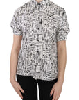 Dolce & Gabbana Trumpet Print Button Front Silk Top Blouse