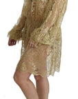 Dolce & Gabbana Gold Lace See Through A-Line Knee Length Dress