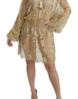 Dolce & Gabbana Gold Lace See Through A-Line Knee Length Dress