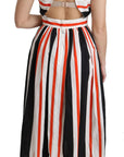 Dolce & Gabbana Multicolor Stripes A-Line Pleated Midi Dress