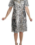 Dolce & Gabbana Silver Sequined Crystal Shift Gown Dress