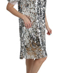 Dolce & Gabbana Silver Sequined Crystal Shift Gown Dress