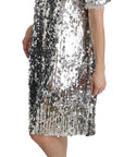 Dolce & Gabbana Silver Sequined Crystal Shift Gown Dress