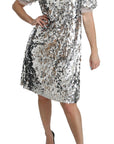 Dolce & Gabbana Silver Sequined Crystal Shift Gown Dress