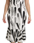 Dolce & Gabbana White Black Printed Sheath Midi Viscose Dress