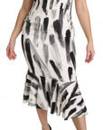 Dolce & Gabbana White Black Printed Sheath Midi Viscose Dress