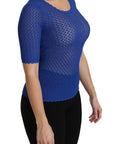 Dolce & Gabbana Blue See Through Round Neck Top Viscose Blouse