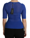 Dolce & Gabbana Blue See Through Round Neck Top Viscose Blouse