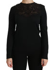 Dolce & Gabbana Black Silk Lace Crew Neck Long Sleeve Blouse